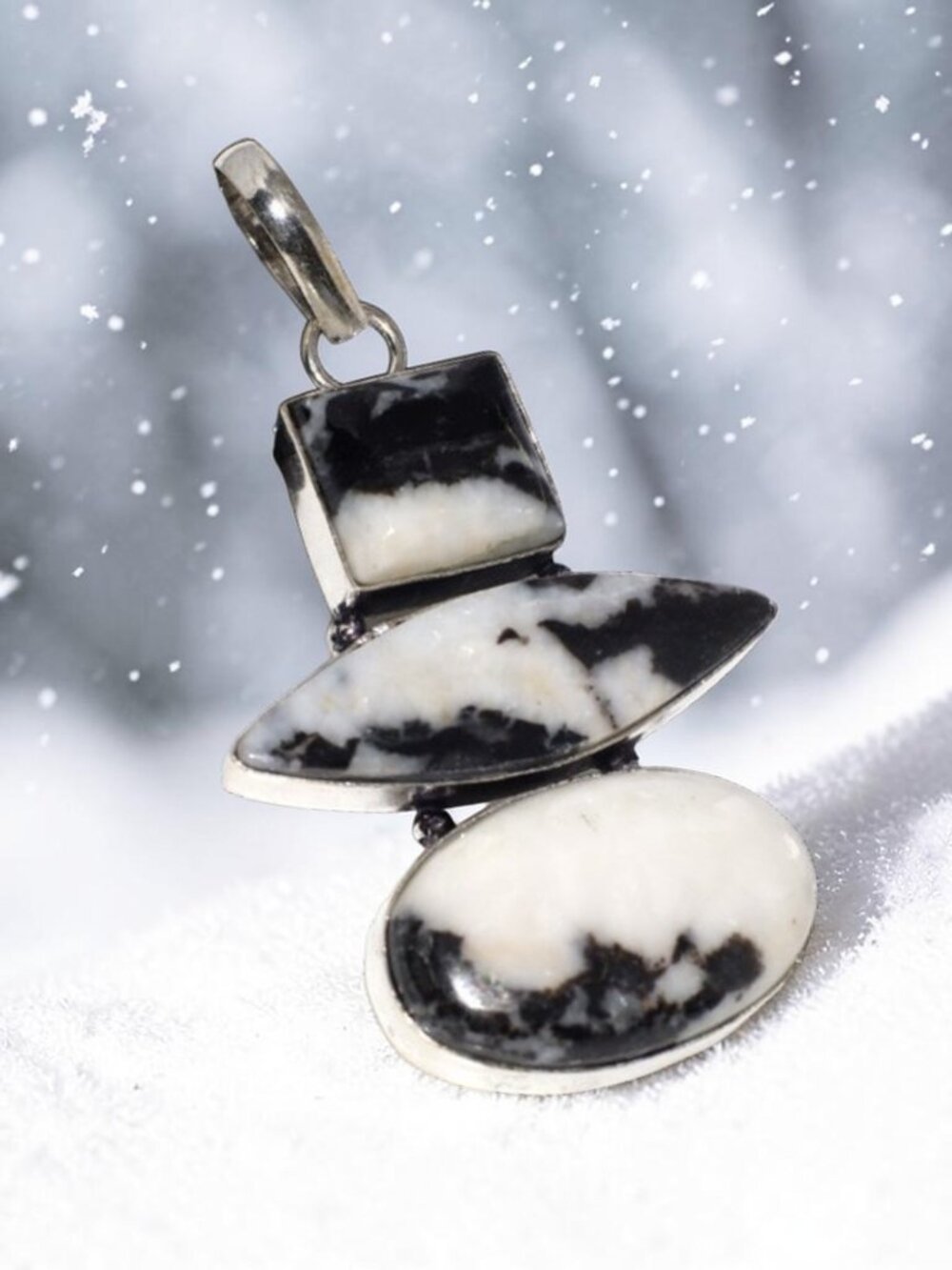 925 Silver Plated White Buffalo Turquoise Long Pendant Size 2.3"